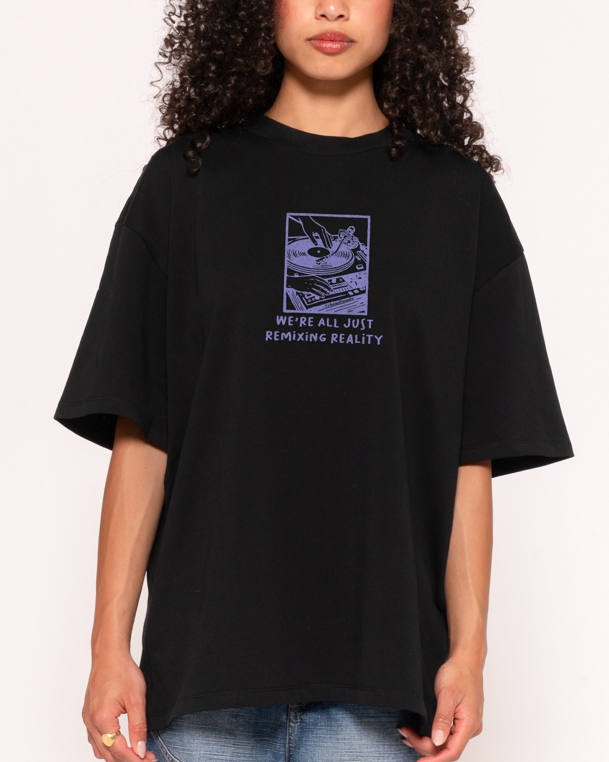 Remixing Reality Oversized Graphic Tee - Threadheads Unisex 90s Boxy Fit 100% Combed Cotton