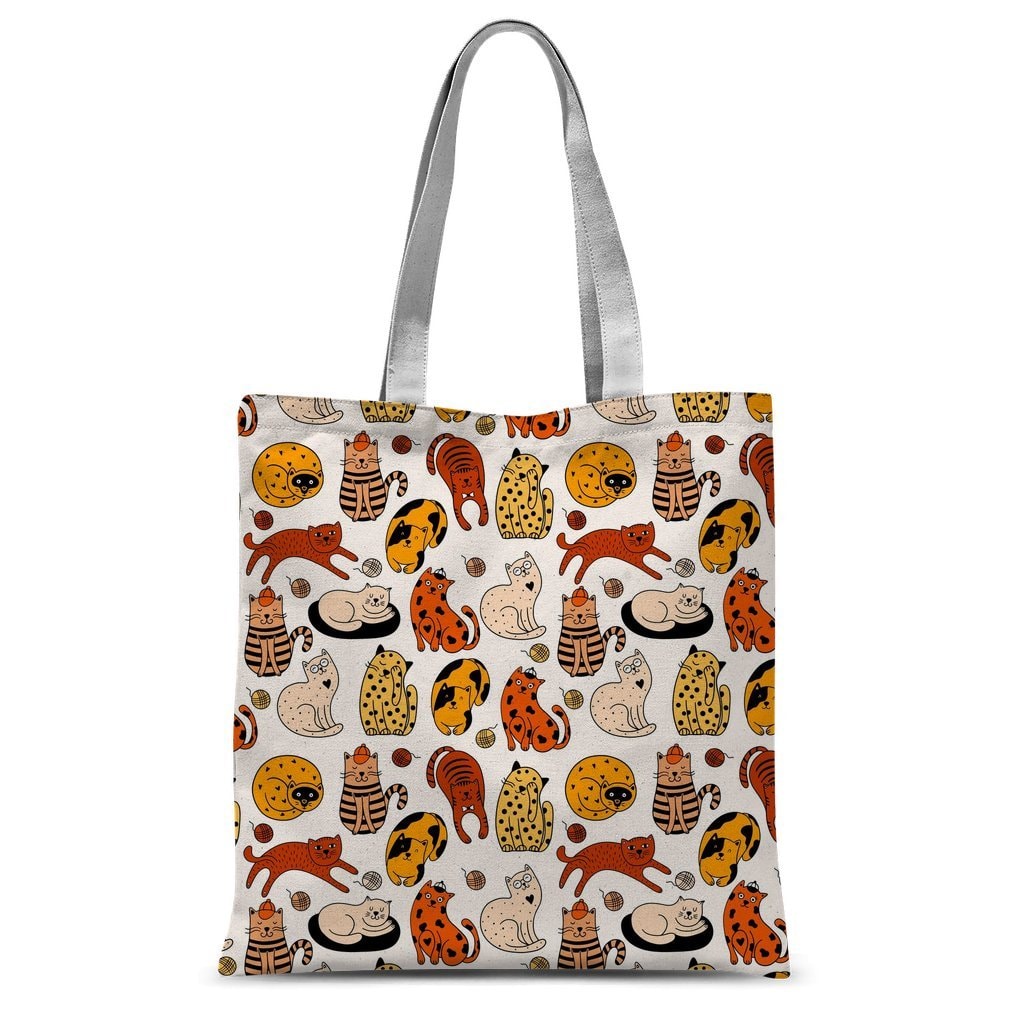 Orange Cats Pattern Sublimation Tote Bag - 300D Polyester Shopper with 67cm Handles