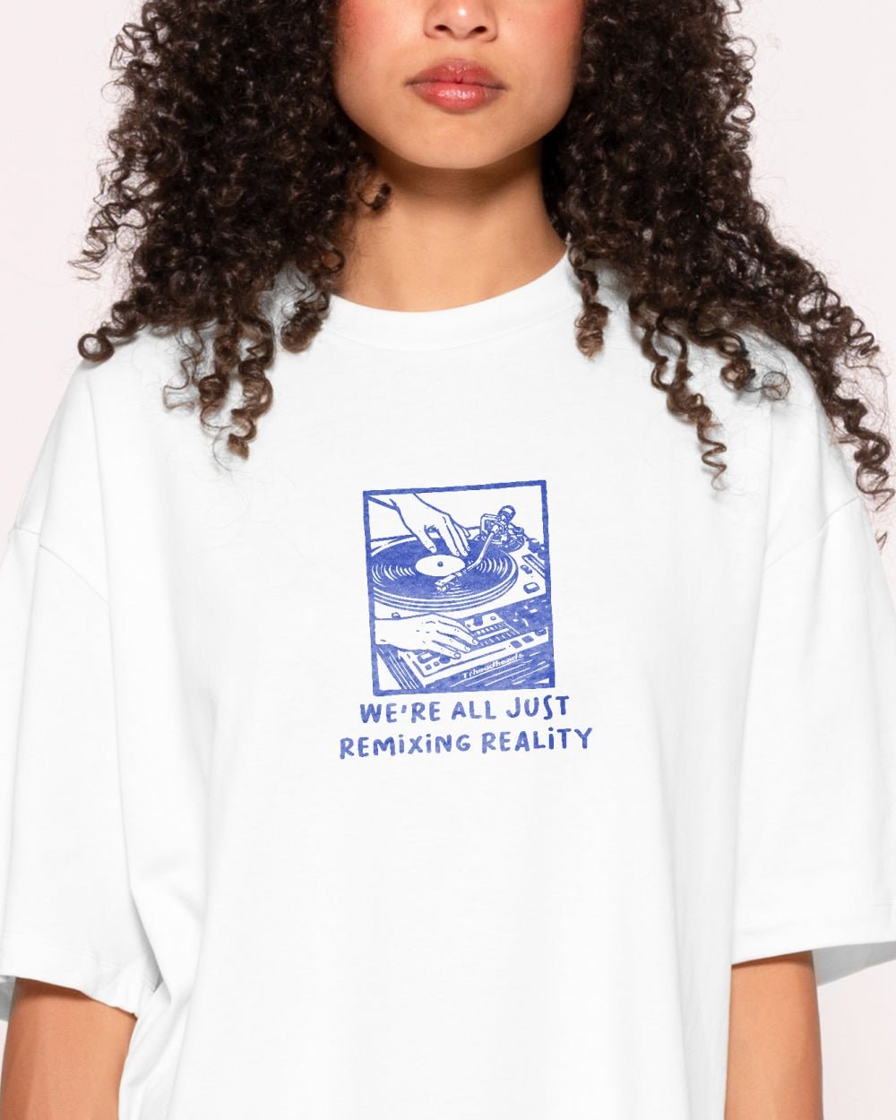 Remixing Reality Oversized Graphic Tee - Threadheads Unisex 90s Boxy Fit 100% Combed Cotton